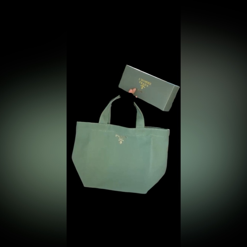 RARE NEW w/ Box Prada Green VIP Canvas Small Tote Bag 9”x 7” w/ 3” Shoulder … - Picture 3 of 4